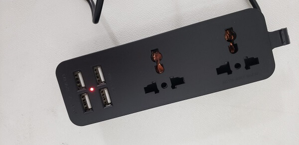 A power strip on a table