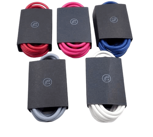 All color types of the audio cable (red, pink, blue, grey, and white)