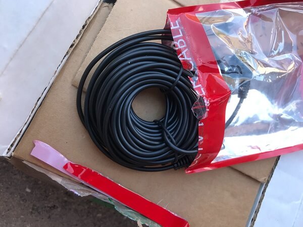 Freshly unpacked CCTV extension cable