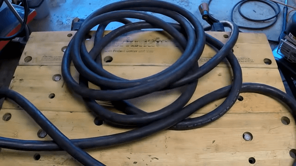 Cable coiled on a table