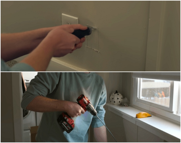 Somebody making a big hole in the drywall, and using it to drill more holes in the wall